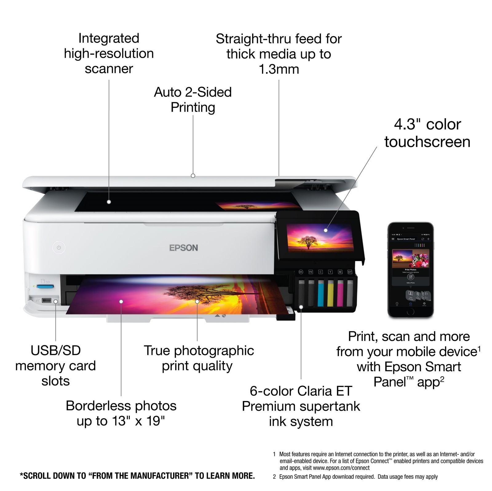 Epson EcoTank Photo ET-8550 Color Inkjet All-In-One Printer - White