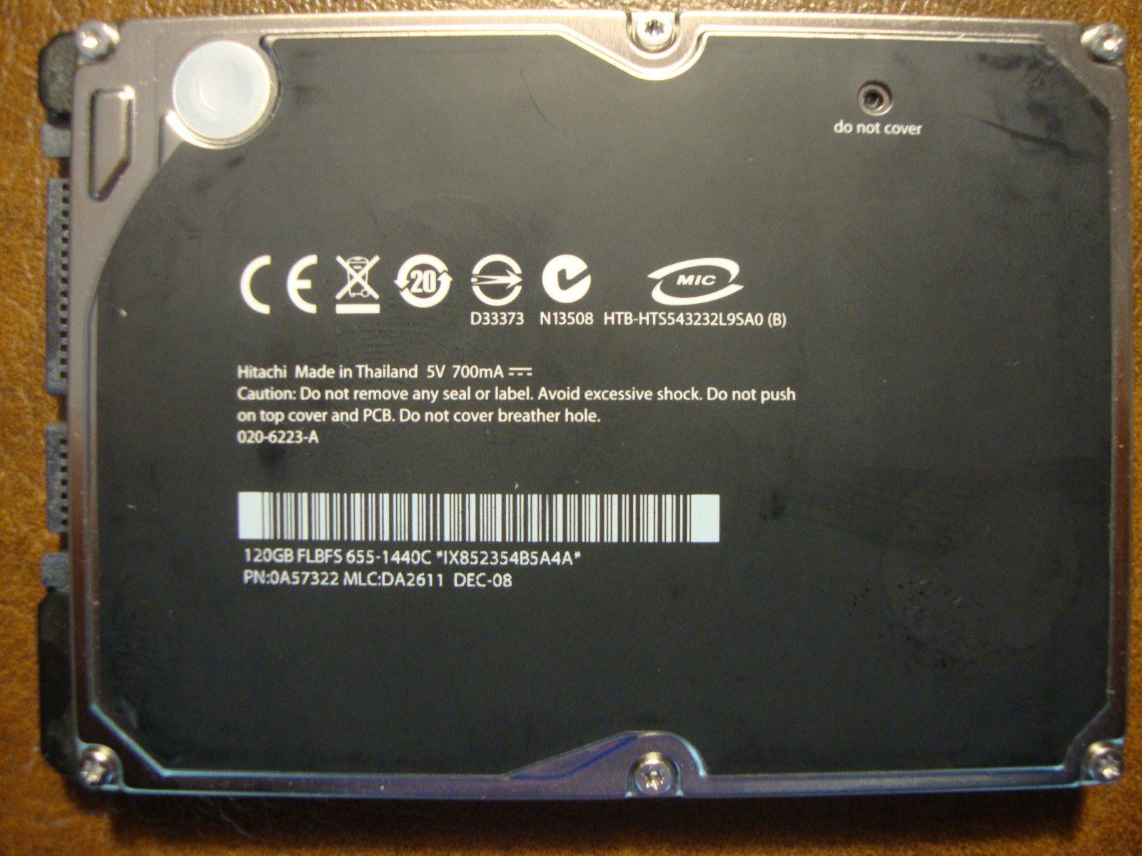 Hitachi HTS543232L9SA0 (B) PN:0A57322 MLC:DA2611 Apple#655-1440C 120gb Sata HDD