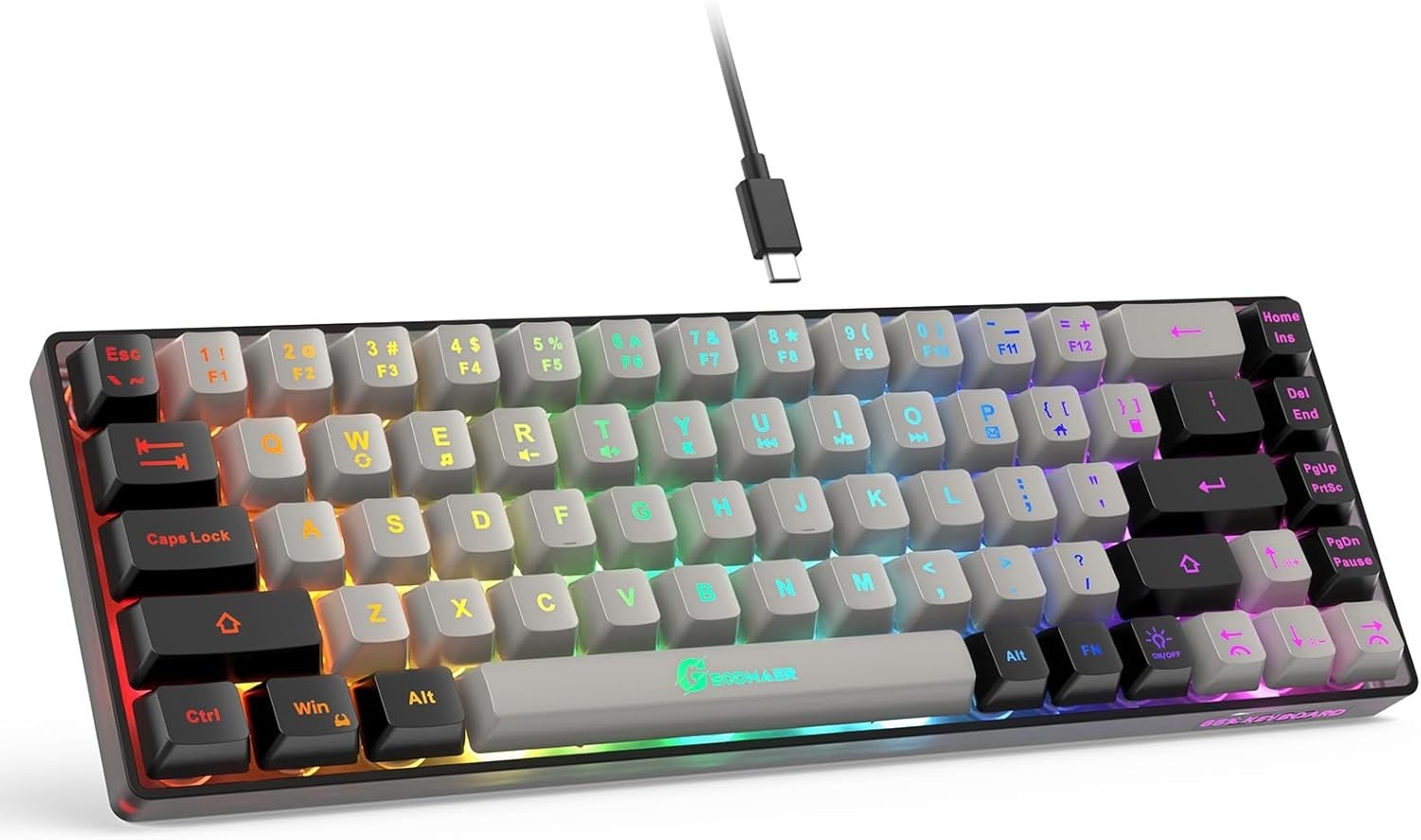 GEODMAER 65% Gaming Keyboard Wired RGB Backlit 68 Key Compact Mini Keyboard PC
