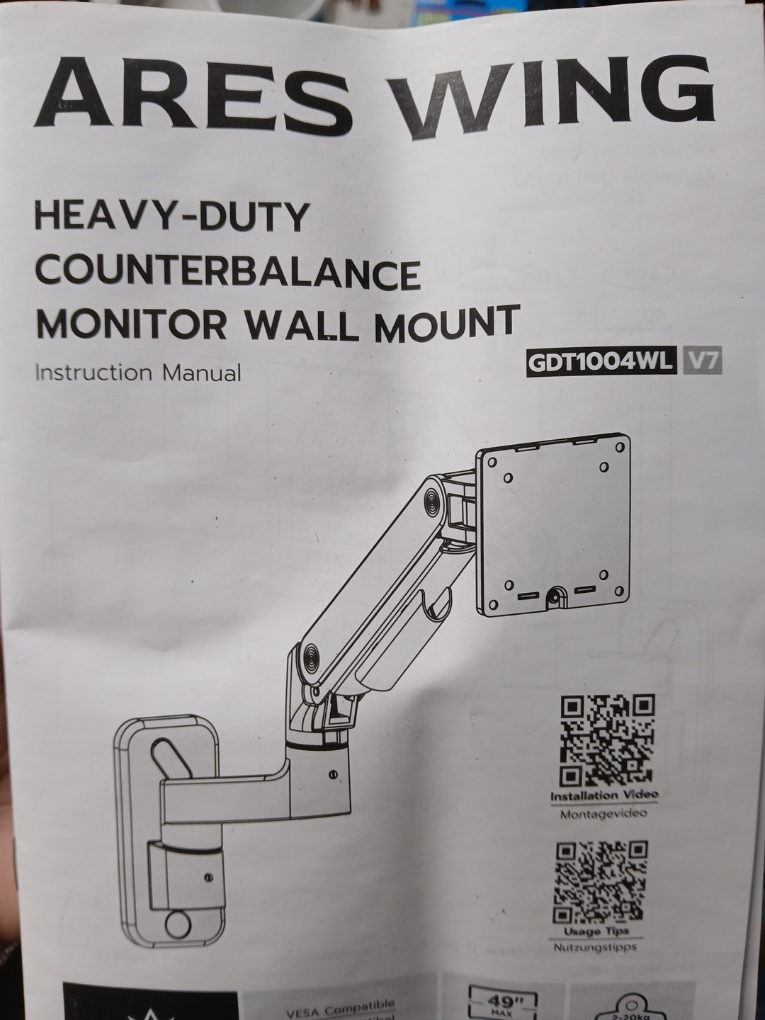 Ares Wing Heavy Duty Counterbalance Ultrawide Monitor Arm 17–49" GDT1004WL