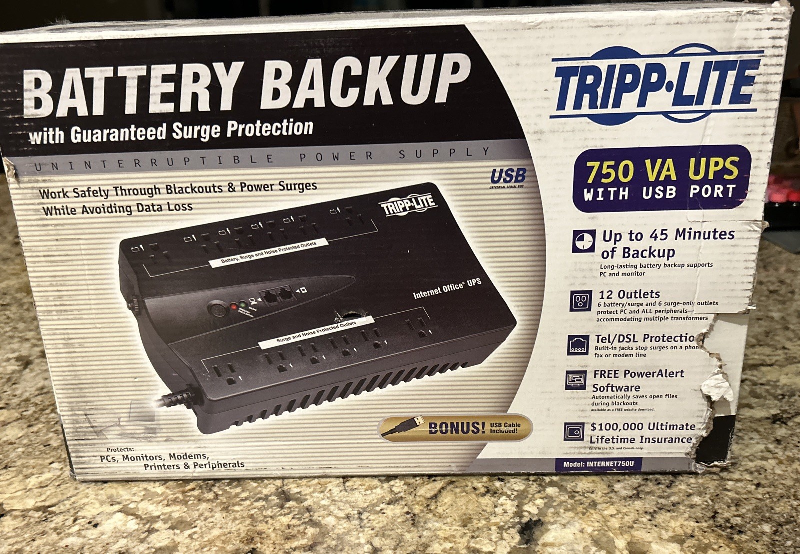 Tripp Lite UPS: 750VA  120V INTERNET750U battery backup 