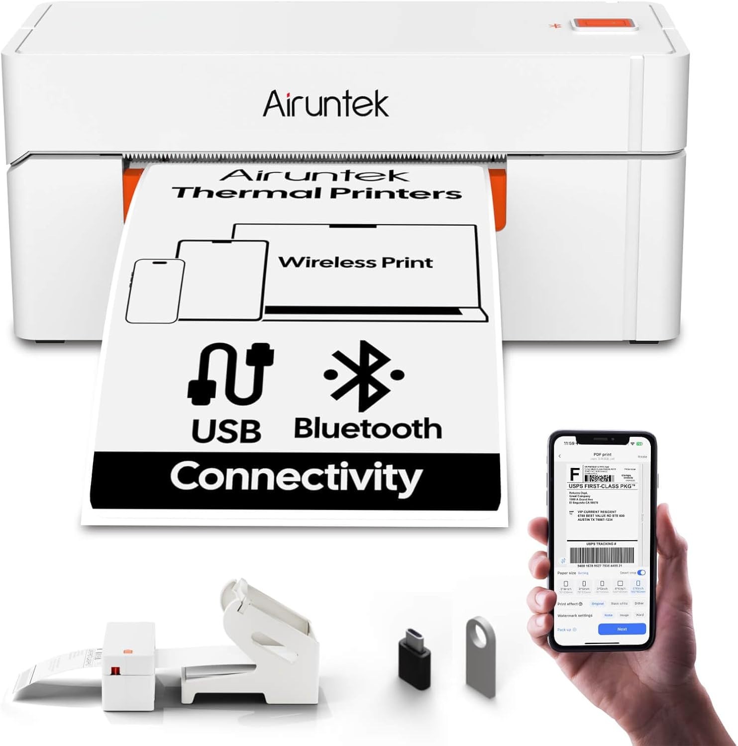 Airuntek Wireless Bluetooth 4x6 Thermal Label Printer for All Kinds of Labels