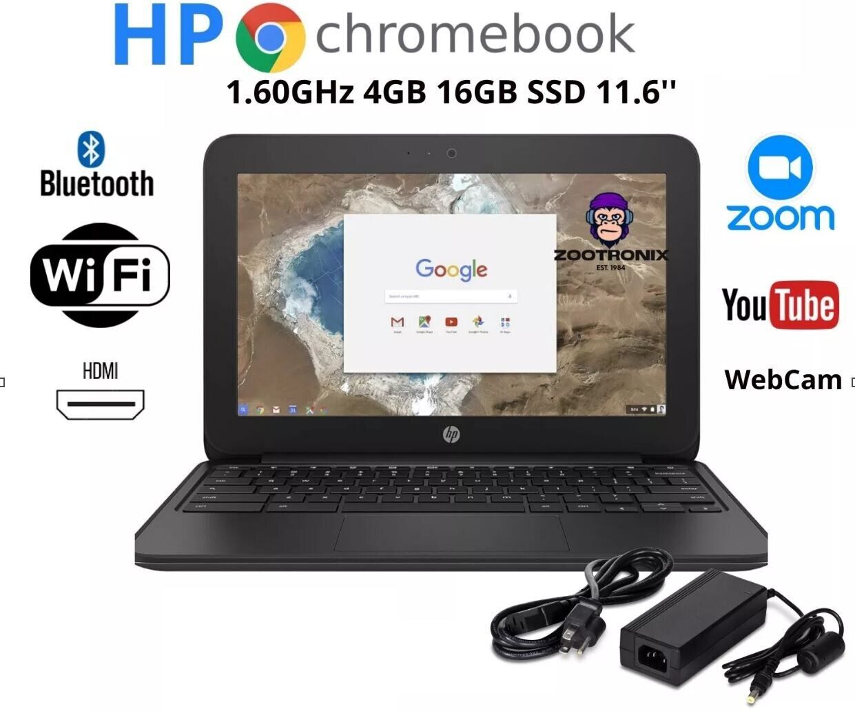 HP Chromebook 11 G6 EE Celeron N3350 1.60GHz 4GB RAM 16GB WITH CHARGER