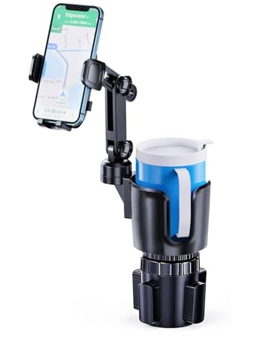 Phone Cup Holder for Car with Long Retractable Arm, 2 in 1 Universal Cup Grey