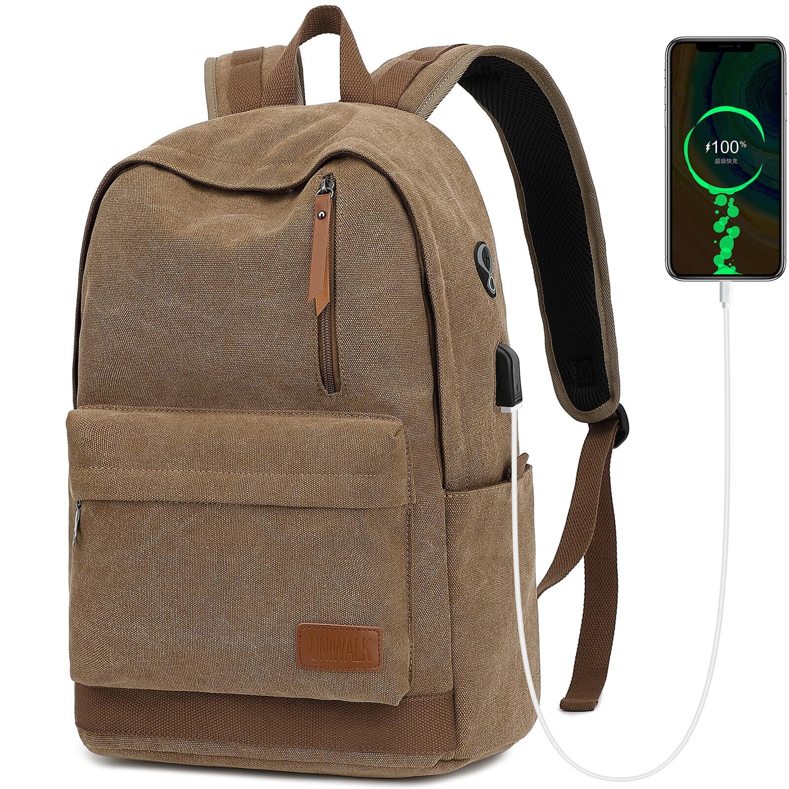 UNIWALK Canvas Backpack, Waterproof computer Backpack with USB Coffee 