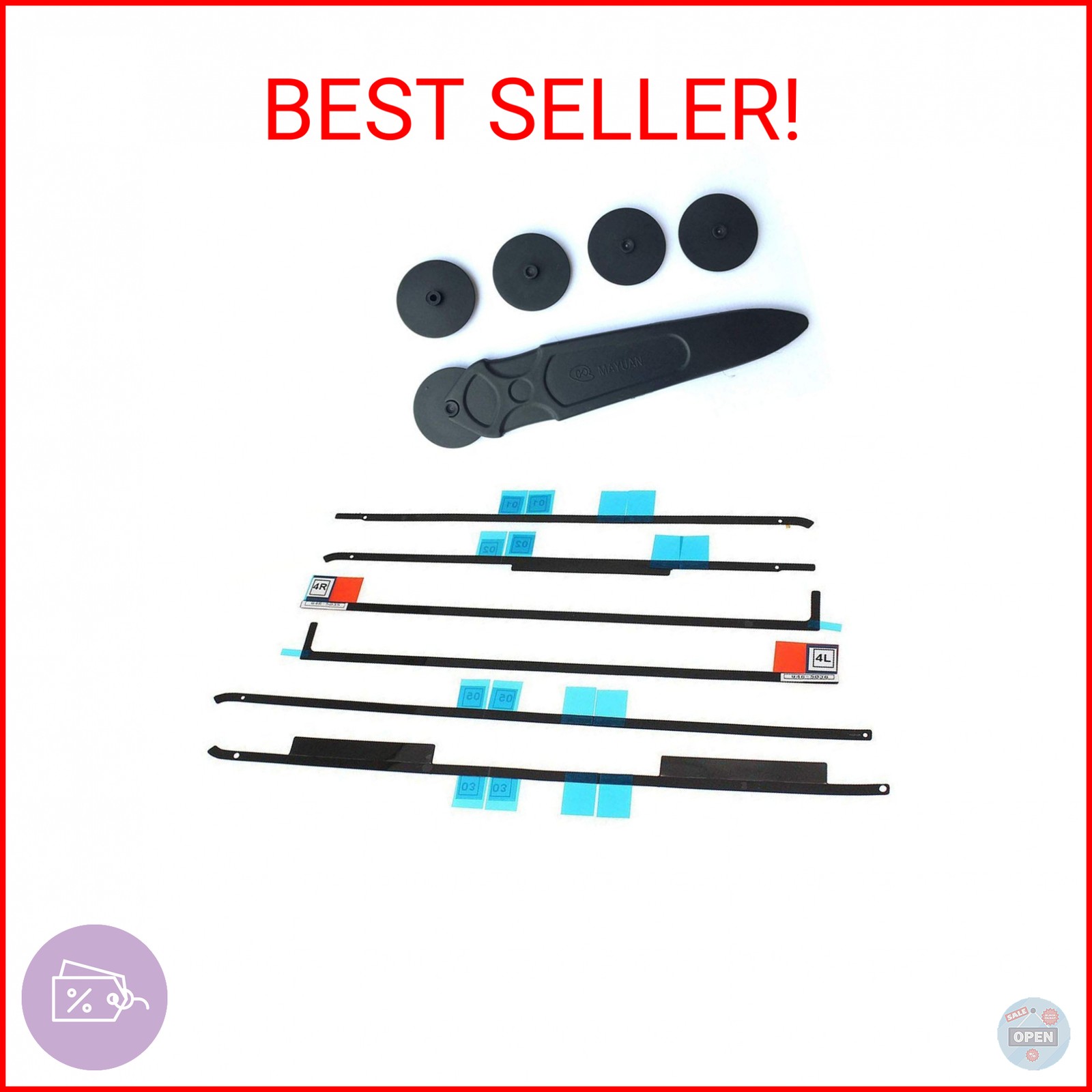 LeFix Replacement LCD Panel Adhesive Tape Strip Sticker + Opening Wheel Tool Kit