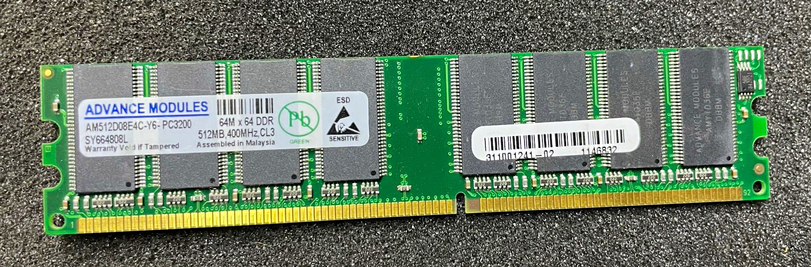 Advance Modules 512MB DDR2 PC2-3200 DDR2-400 240-Pin DIMM Non-ECC Unbuf