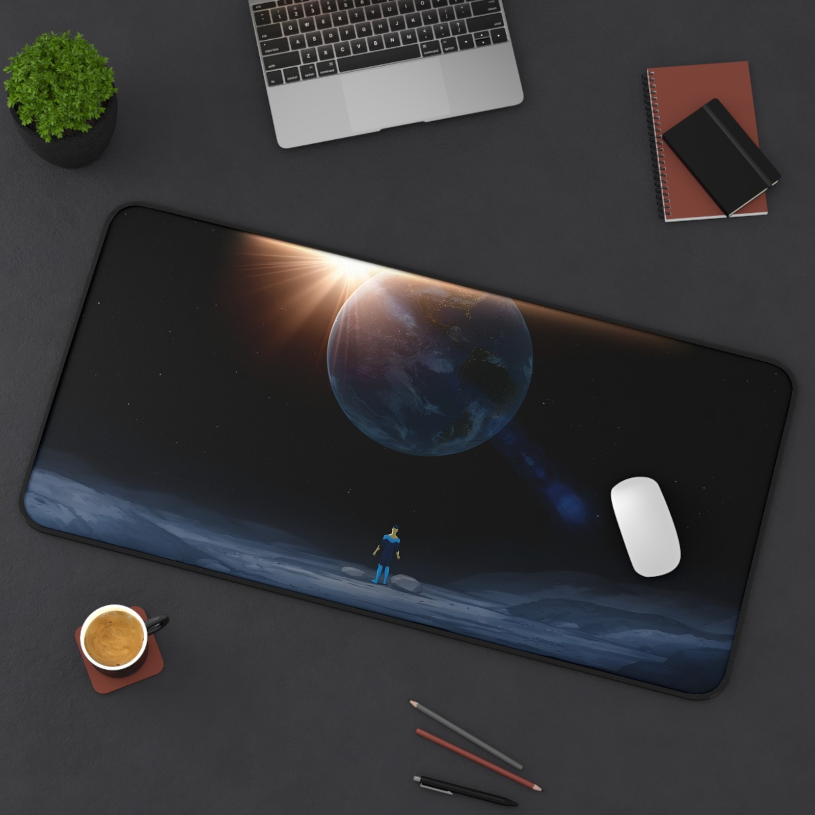 Mark on Moon Desk Mat | Invincible Planet Night Landscape