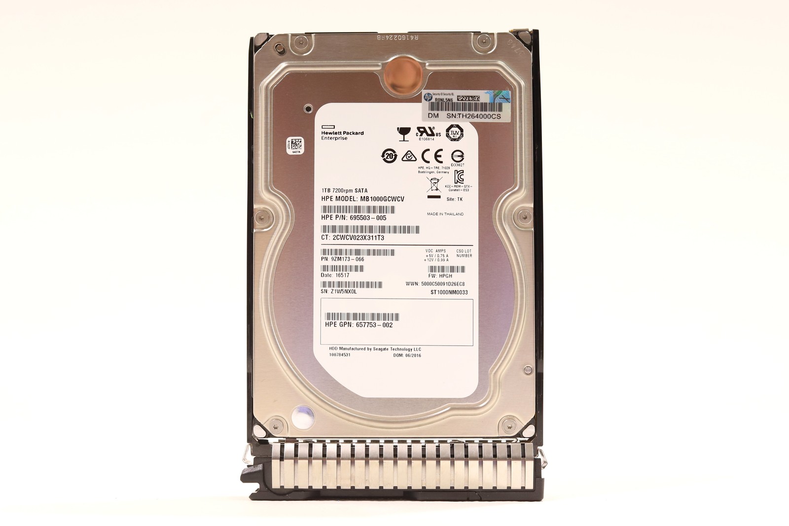 HPE MB1000GCWCV 1TB 3.5" 6Gb/s 7.2K RPM SATA HDD W/Caddy P/N: 657753-002 Tested