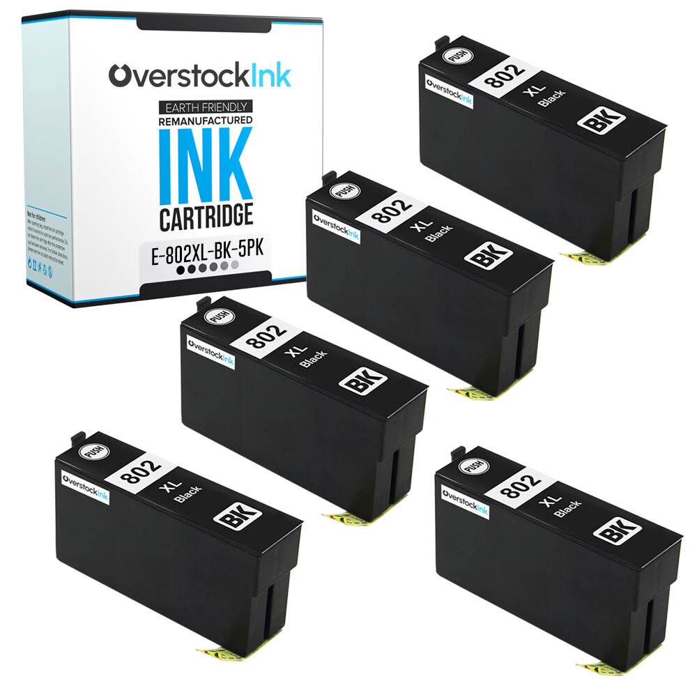 5X Compatible OSI 802 XL Black Ink Cartridge for Epson WorkForce EC-4040 WF-4720
