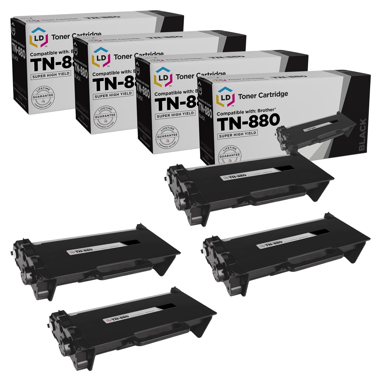 LD Compatible TN880 Black Toner Super HY Set of 4 for Brother DCP-L6600 HL-L6200