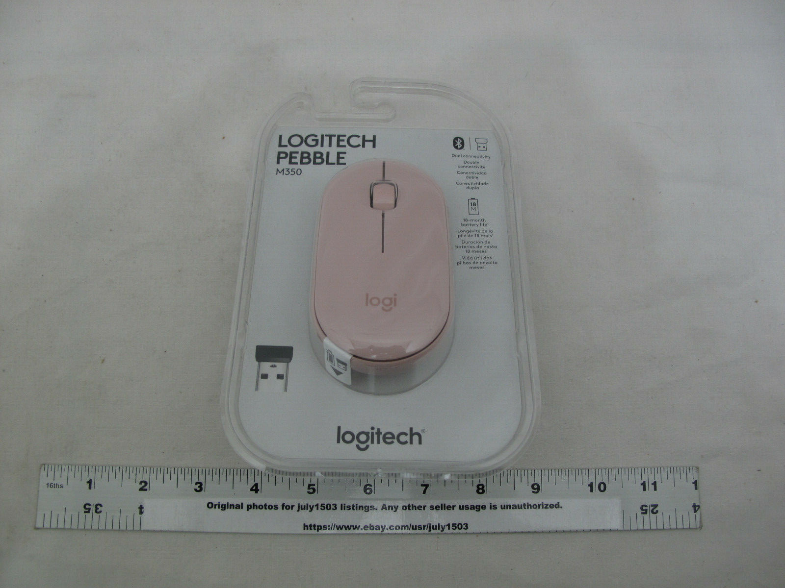 (1) NEW Logitech Pebble Wireless Mouse USB Receiver & Bluetooth M350 - ROSE