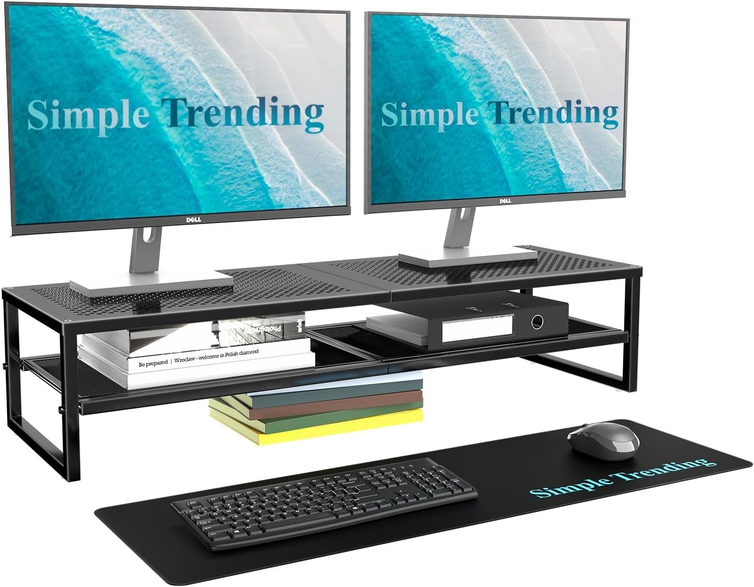 2 Tier Metal Dual Monitor Stand Riser Computer Office Desktop Organizer for