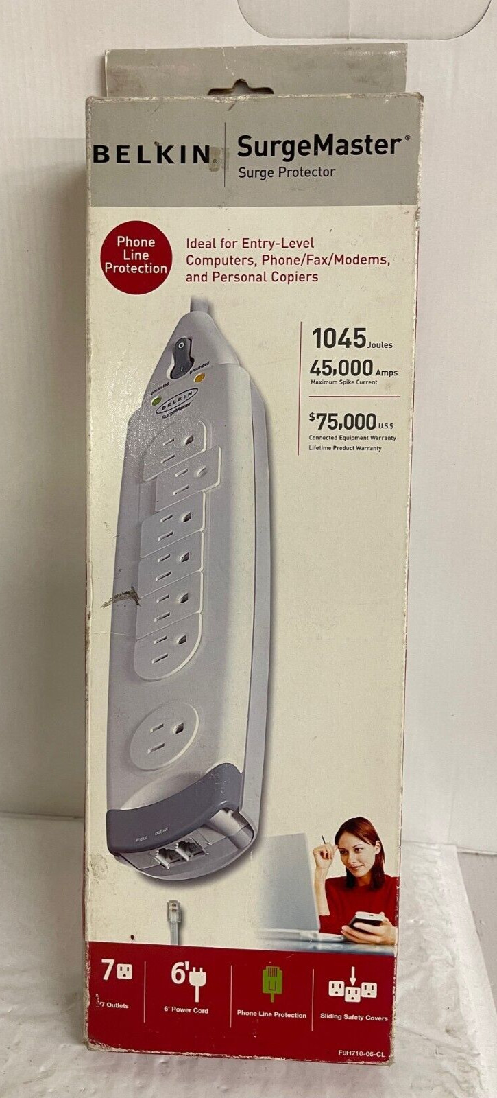 Belkin 7-Outlet SurgeMaster Power Strip Surge Protector 6ft Cord F9H710-06-CL