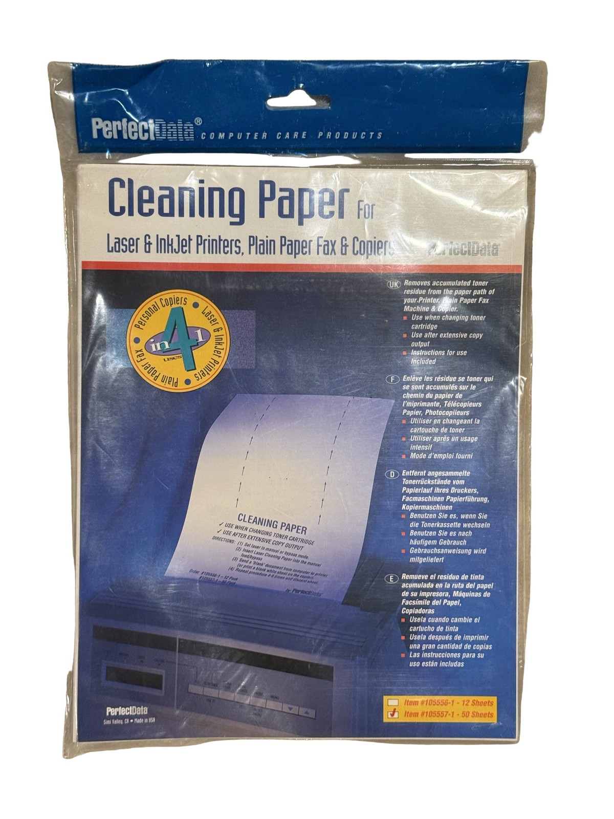 PerfectData Cleaning Paper 105589-1 Printer Laser InkJet Fax Copier 50 Sheets