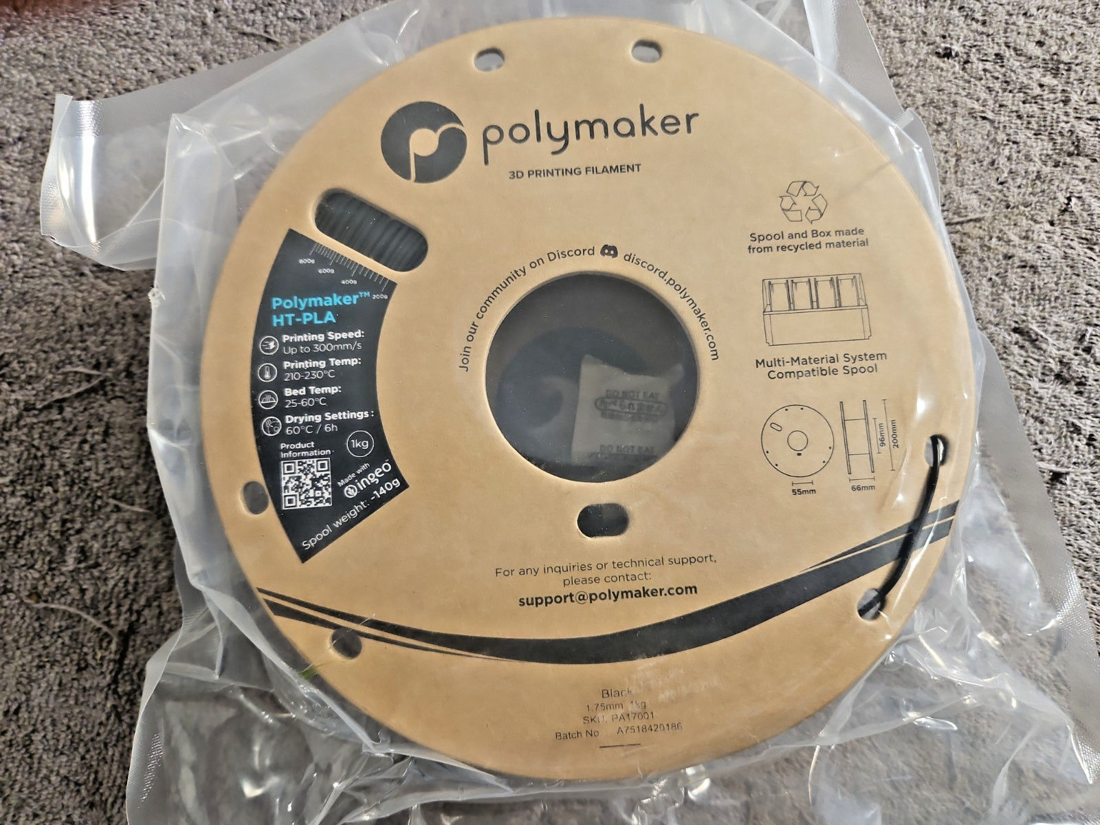 Polymaker 3D Printing Filament   Black 1.75mm 1kg