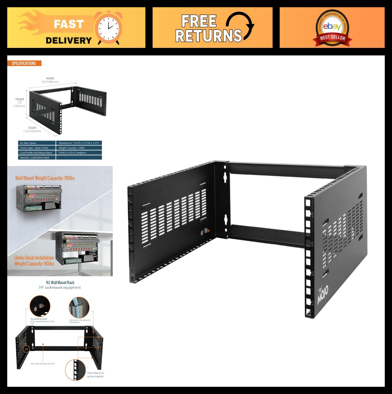 4U Wall Mount Rack 14" Depth, 19" Network Rack for IT Equipment & Switches, 110l