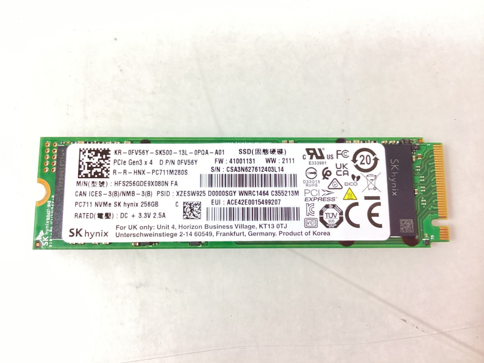 Sk Hynix 256GB M.2 PCIe Gen3x4 PC711 SSD - 0FV56Y