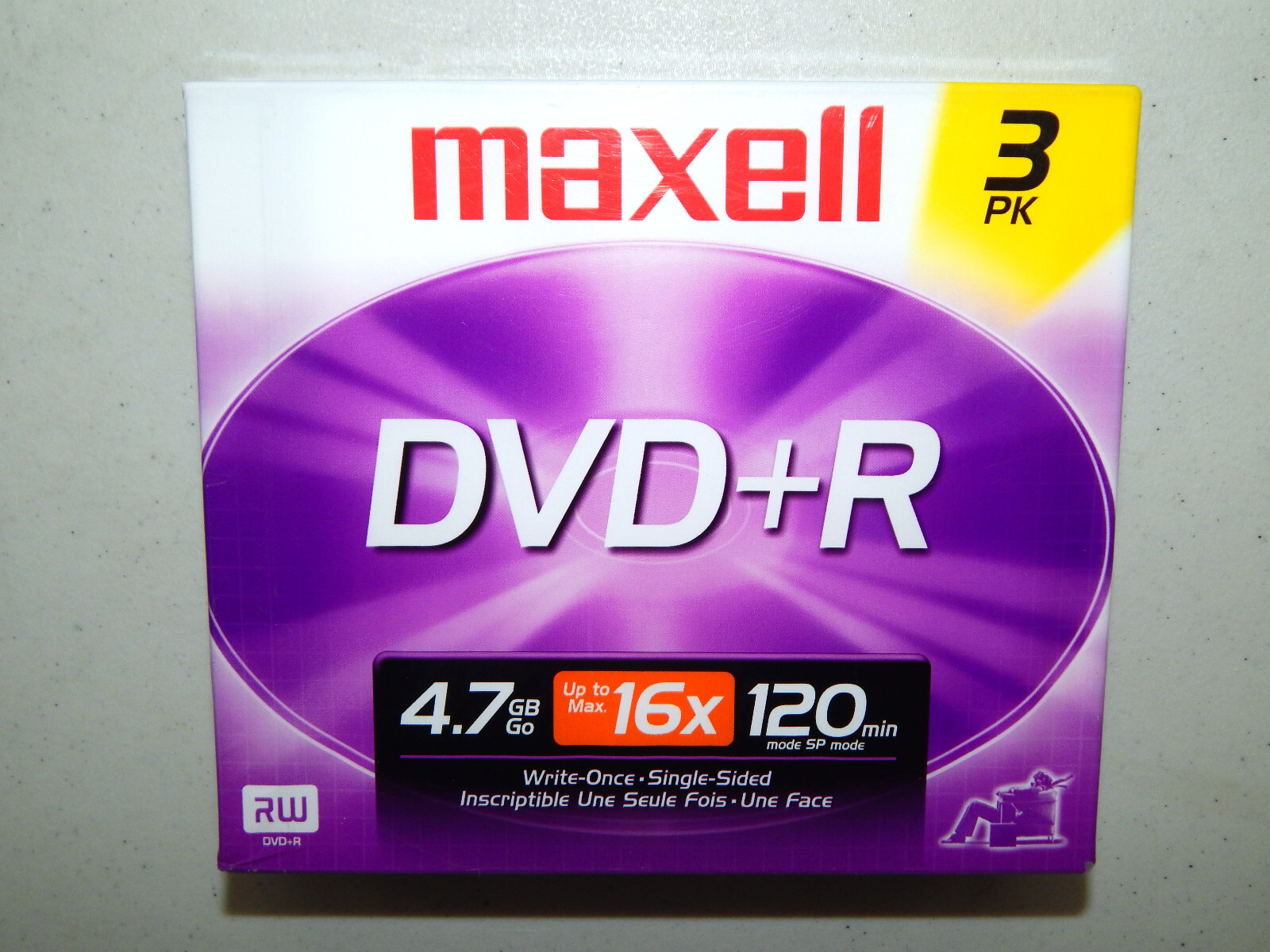 New Sealed Maxell DVD+R 4.7 GB Up to 16X DVD Rewriteable RW 3 Pack Blank Media