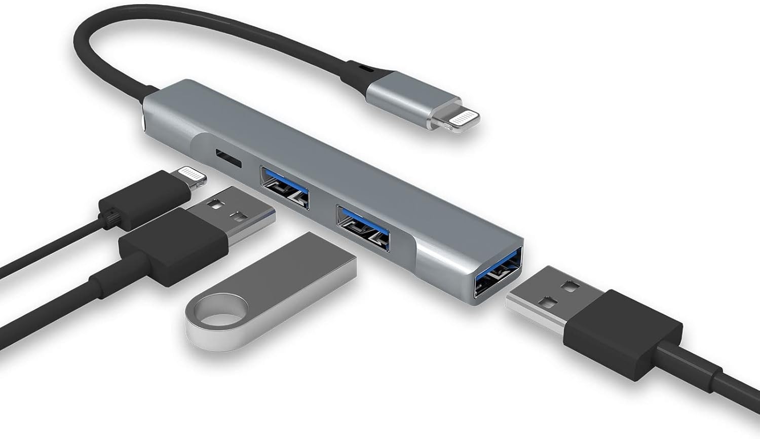 Lightning to USB Hub [Apple MFi Certified] 4-in-1 OTG Hub With 3 USB 3.0 Ports
