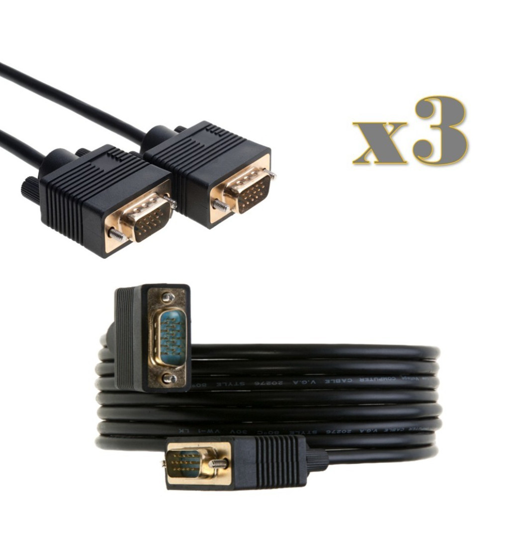 3-Pack - 10ft SVGA/VGA Male/Male Cable - PC Monitor Projector HDTV Display Cord