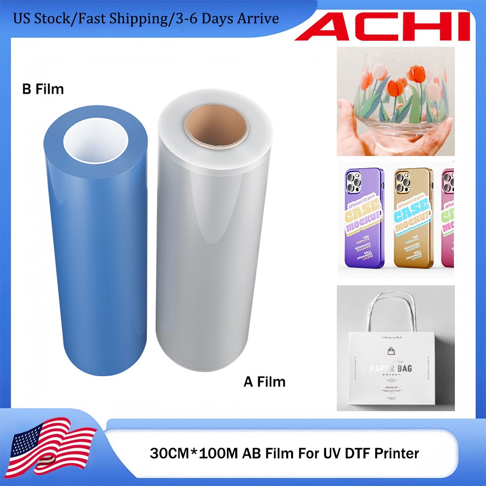 ACHI 30cm*100m AB Film Transfer Sticker For A3 UV DTF Printer 2 Rolls US Stock