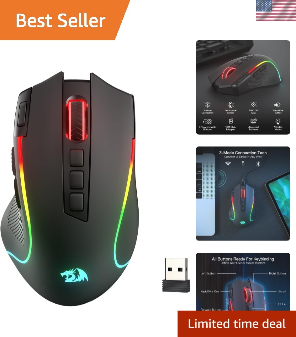 Ergonomic M612 Wireless Gaming Mouse with RGB Lighting & 12 Customizable Buttons