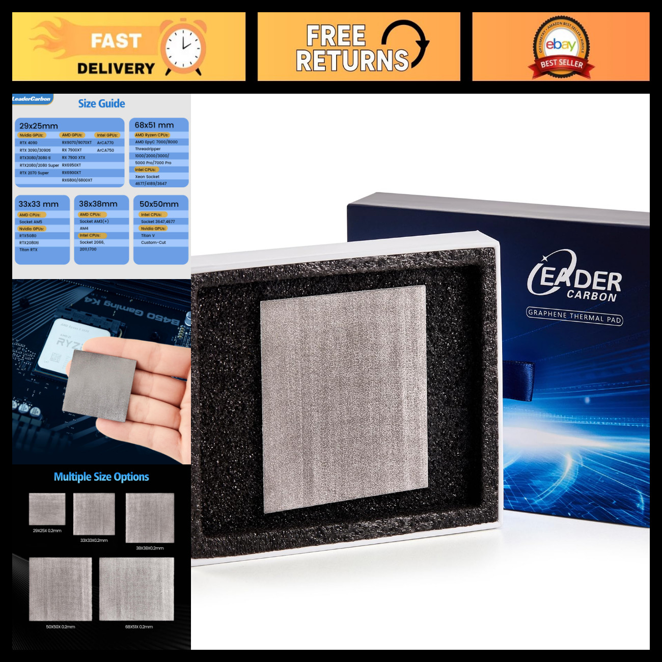 High-Performance Graphene Thermal Pad 100 W/m·K 68x51x0.2mm for Server Workstati