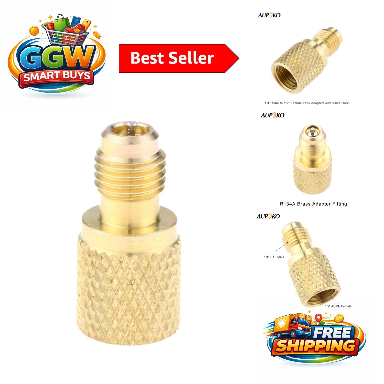 Versatile R134A to R12 Brass Adapter Fitting - Leak-Proof 1/4" to 1/2" Design