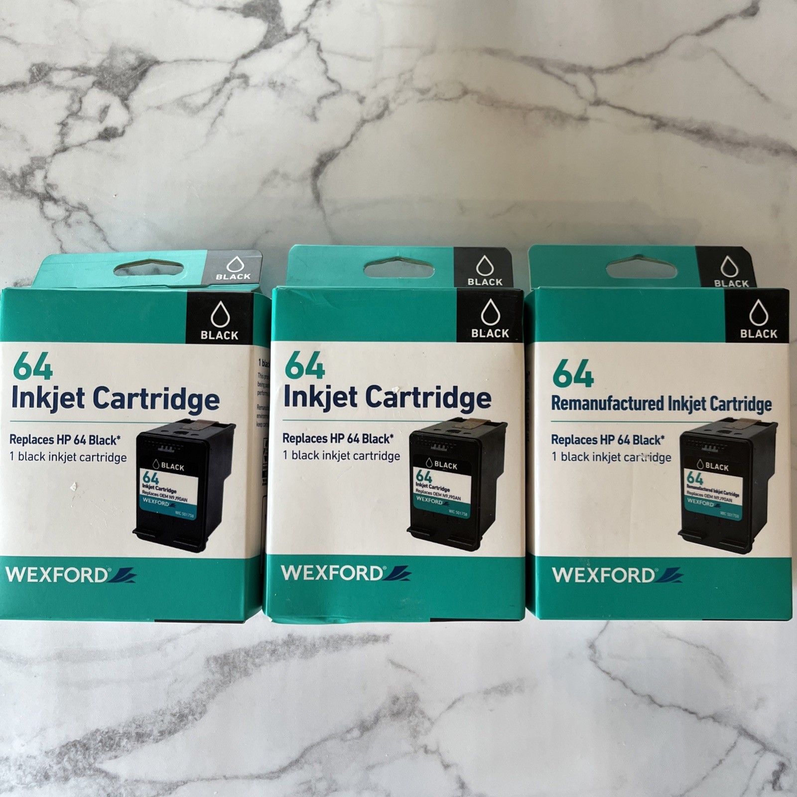 Wexford Black Ink 64 HP Tango Envy Photo Inkjet Cartridge Lot of 3 NEW
