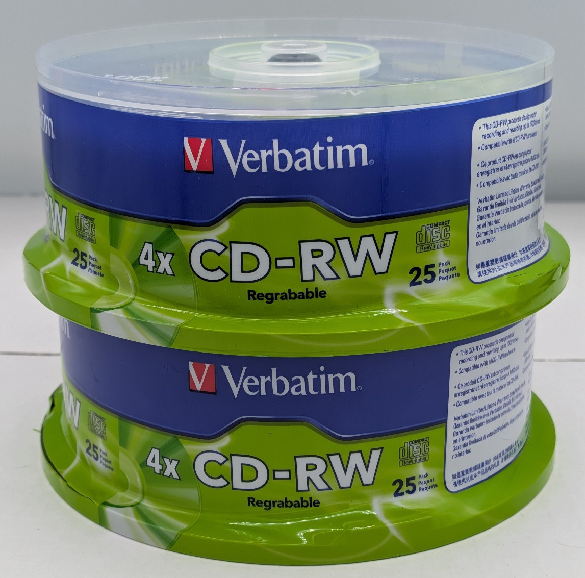 50 VERBATIM CD-RW 4X Branded Logo 700MB Rewritable Disc 95155
