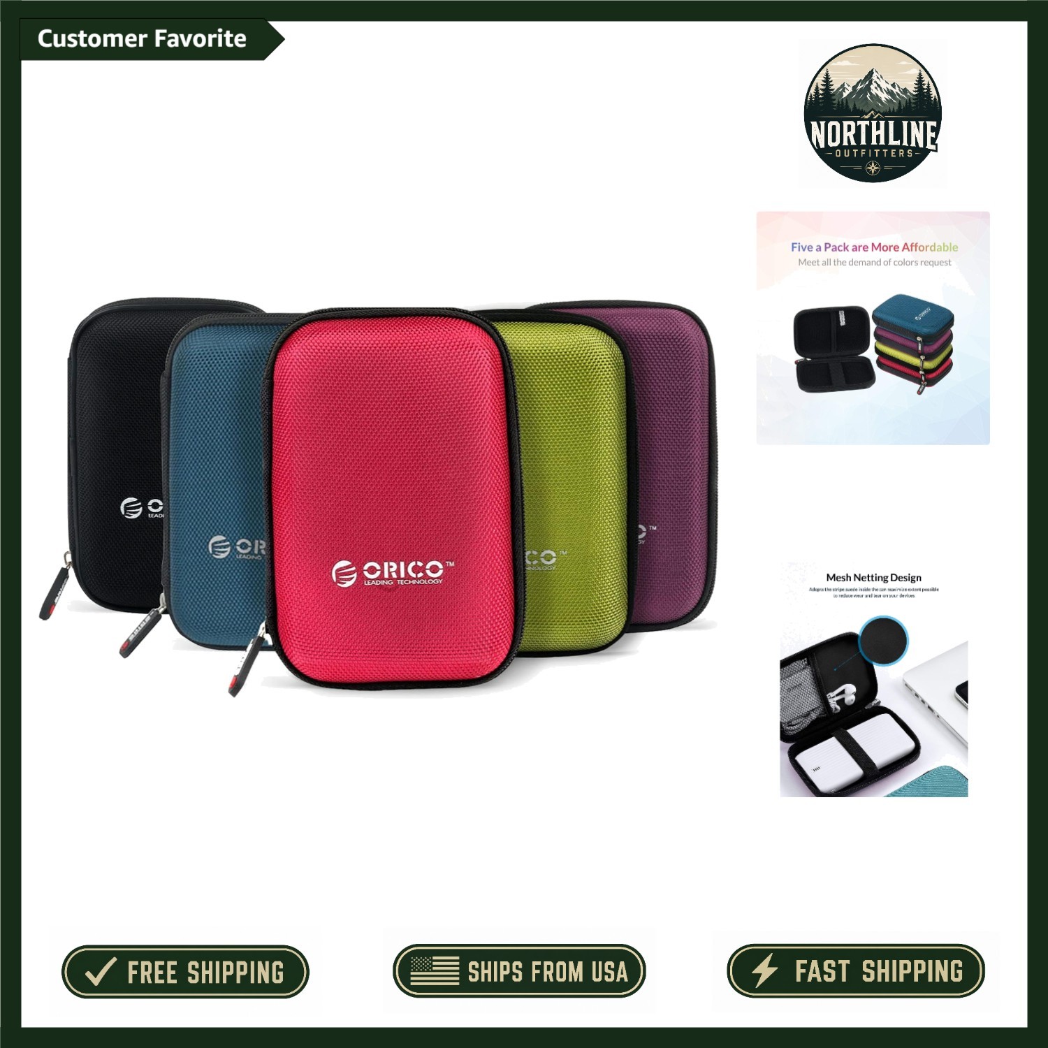 Waterproof Shockproof 2.5 Inch Hard Drive Case - Stylish Protection in 5 Colors