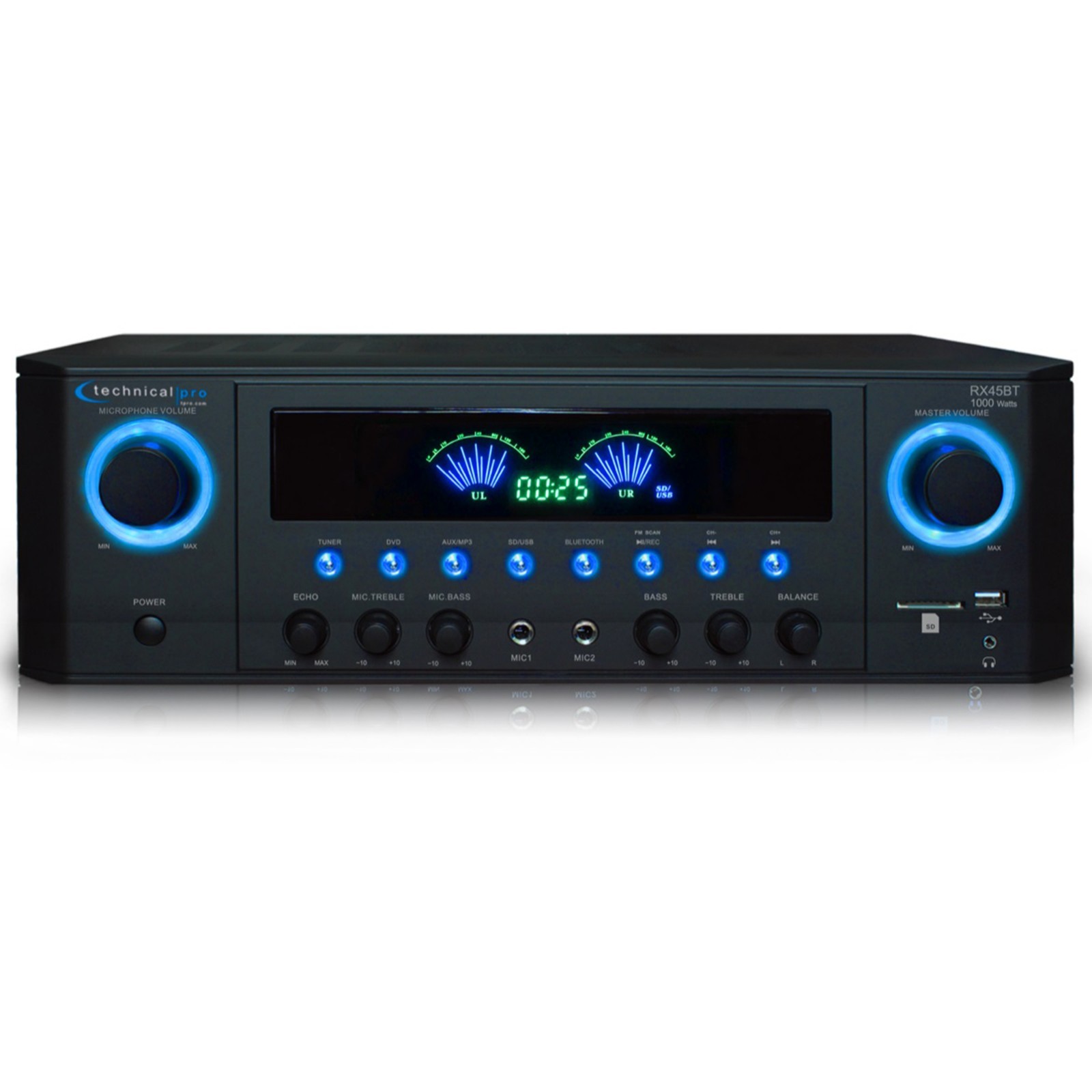 TPro 1000W Bluetooth Receiver with USB & SD Card Inputs for Home Audio Stereo