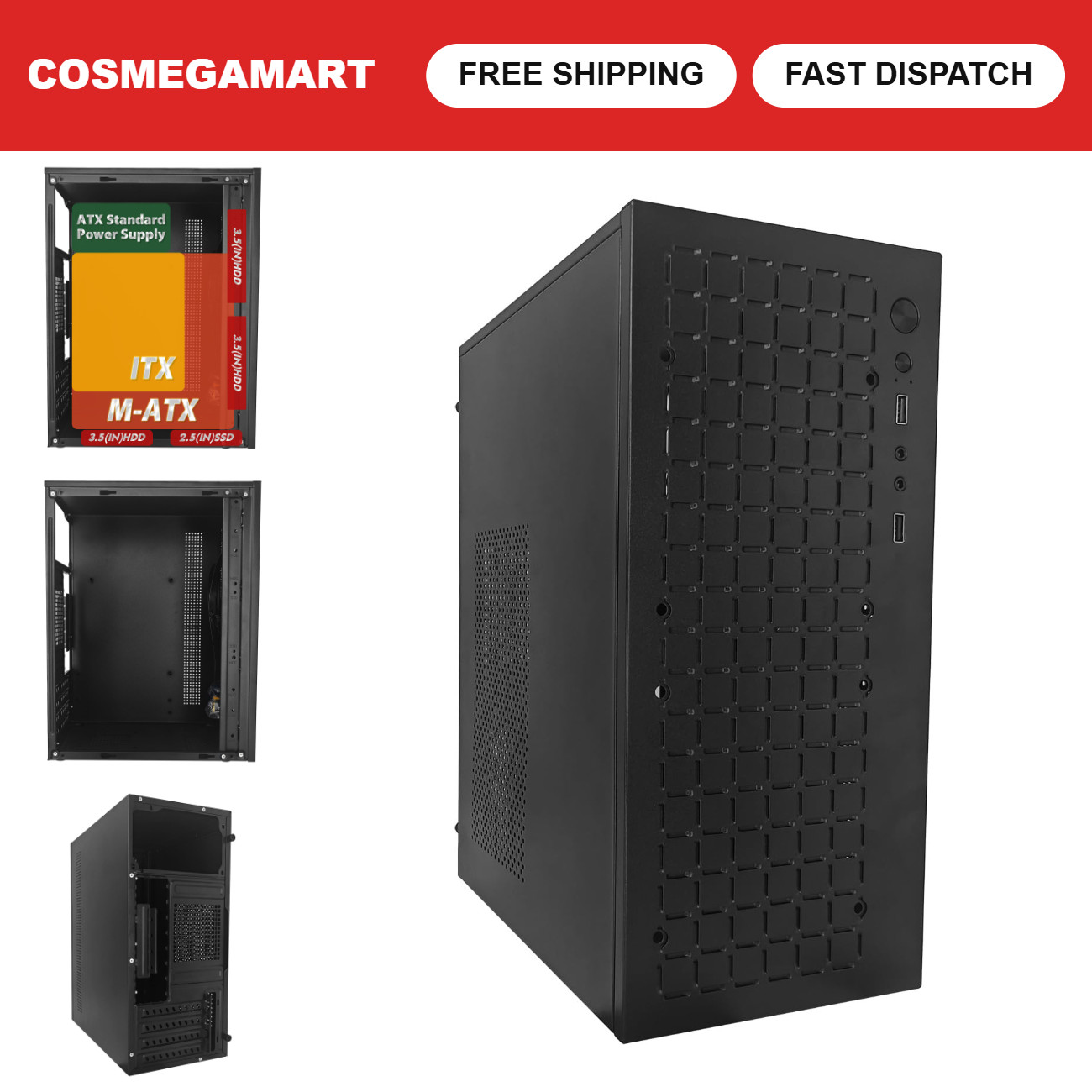 Micro ATX PC Case - Compact Black Computer Tower, Gaming & DIY Build Friendly