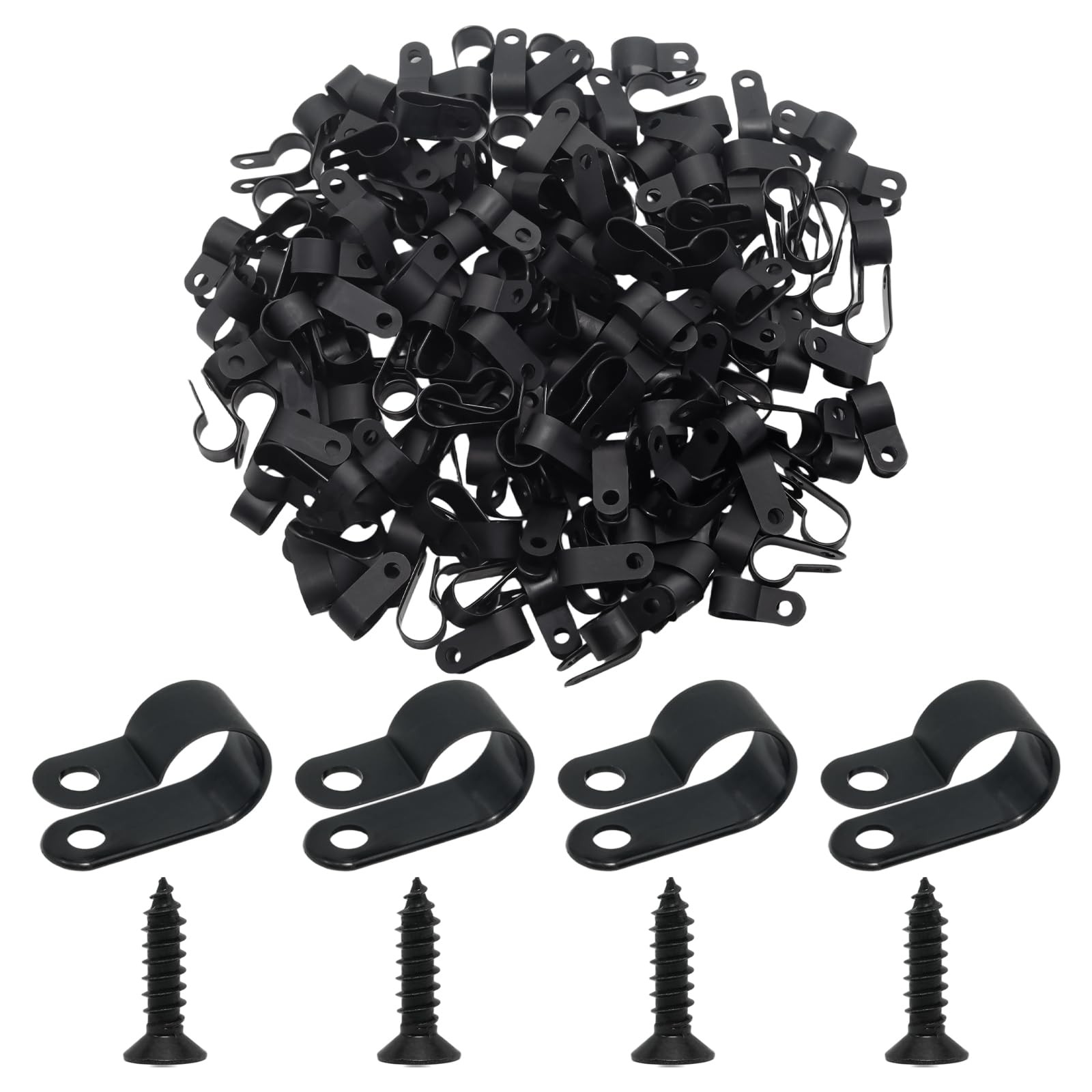 Adyoney 200Pcs 1/2" Black Plastic Nylon Outdoor Cable Clips with Screws | Rop...