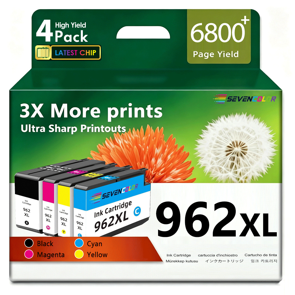 962XL High-Yield Ink Cartridges (4-Pack, KCMY) | Works for OfficeJet 9010 Series