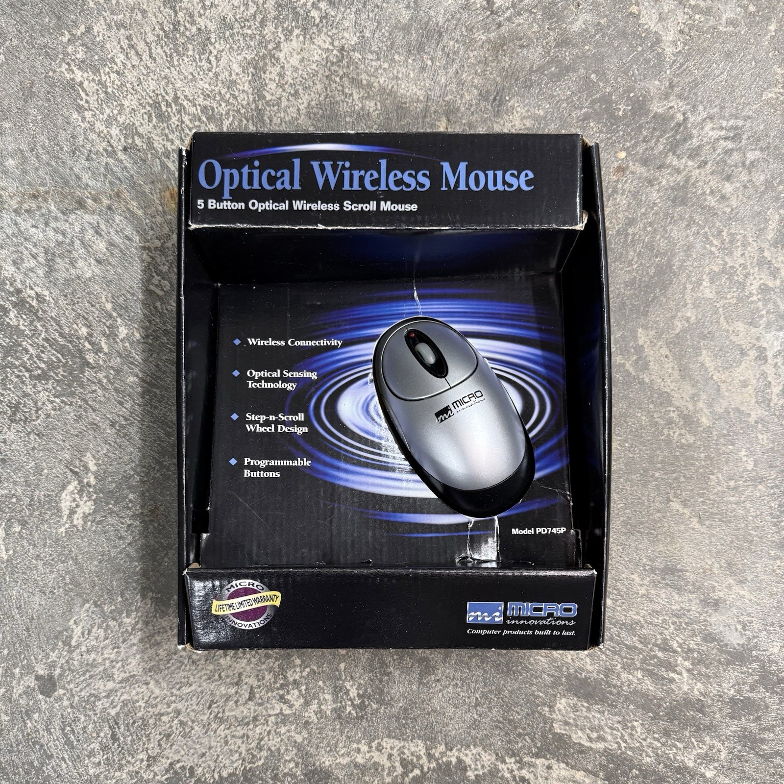 NOS Micro Innovations PD745P 5 Button Optical Wireless Scroll Mouse Windows XP