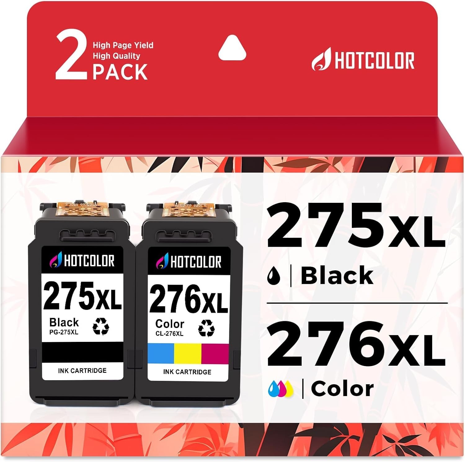 2 Pack PG-275XL CL-276XL Ink Cartridges For Canon PIXMA TS3522 TS3722 TR4722