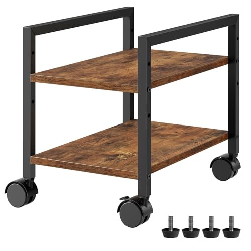  PC Stand, 2-Tier PC Tower Stand Fits Most Computer Towers, Rustic Brown, Black