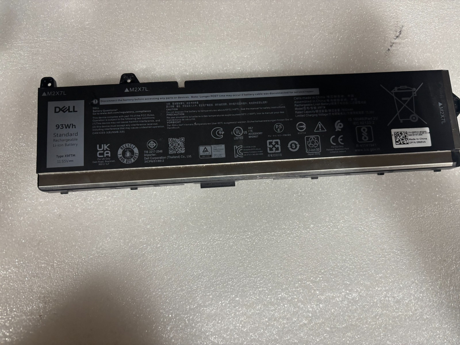 Genuine X9FTM 3RFGX Battery For Precision 7770 7670 7680 7780 Series RCVVT 965V4