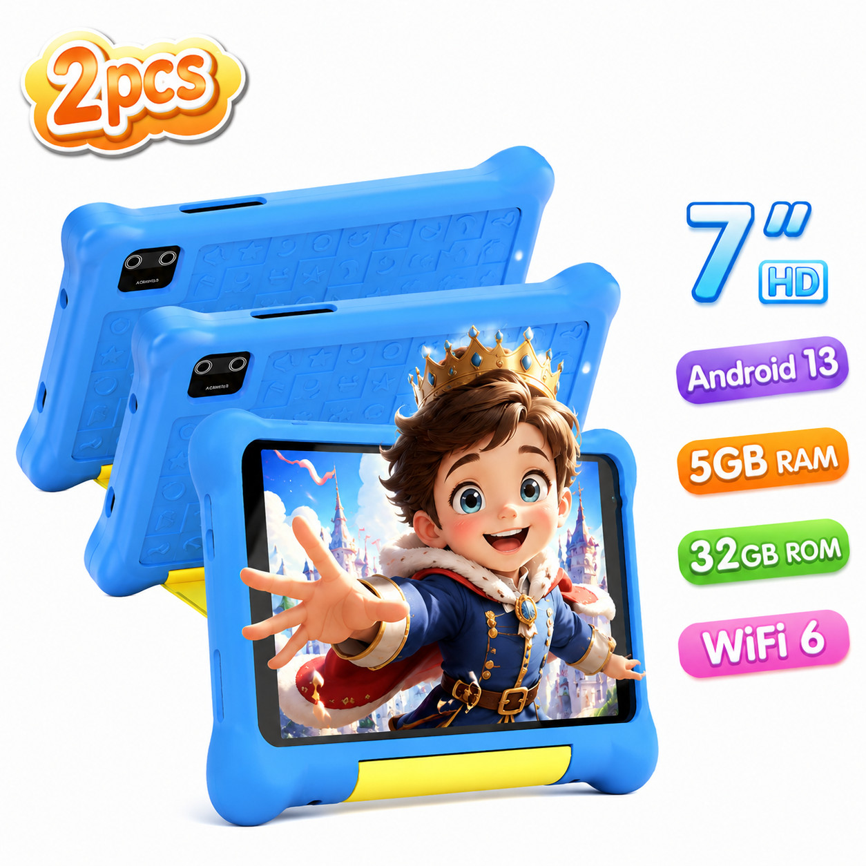 2PCS AEEZO Kids Tablet 7" Android 13 Quad-core Tablet 32GB Tablets Shockproof PC