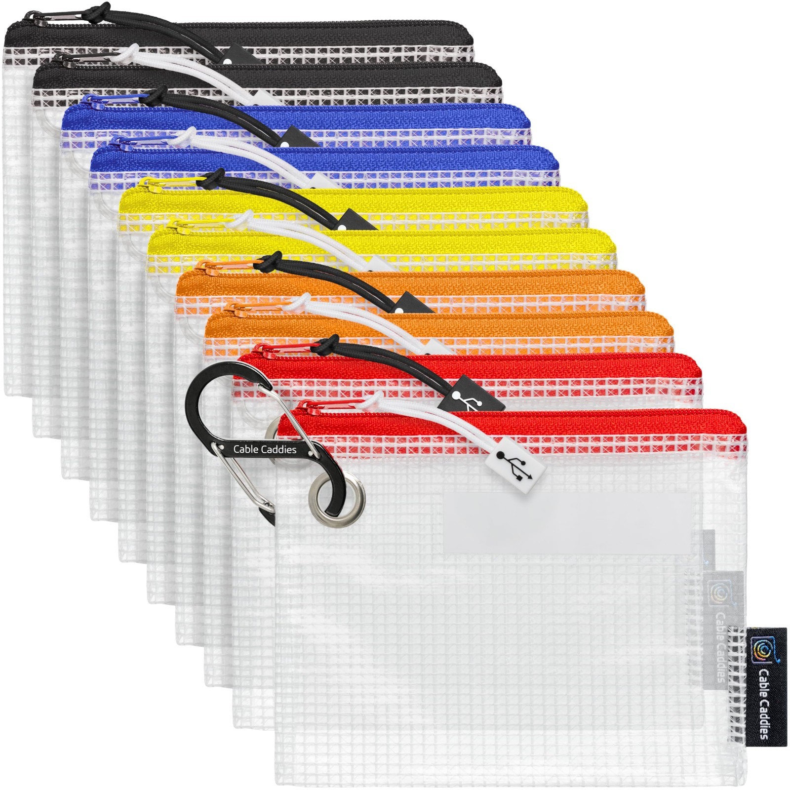 10 Pack Color-Coded USB Cable Organizer Pouches - Travel Cable Management Bags