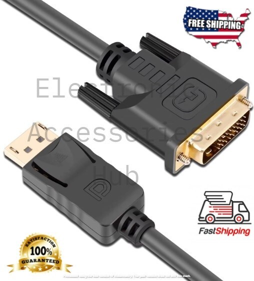 5X Lot 6,10ft Gold Plated DisplayPort to DVI-D Male Dual Link Adapter 1080p
