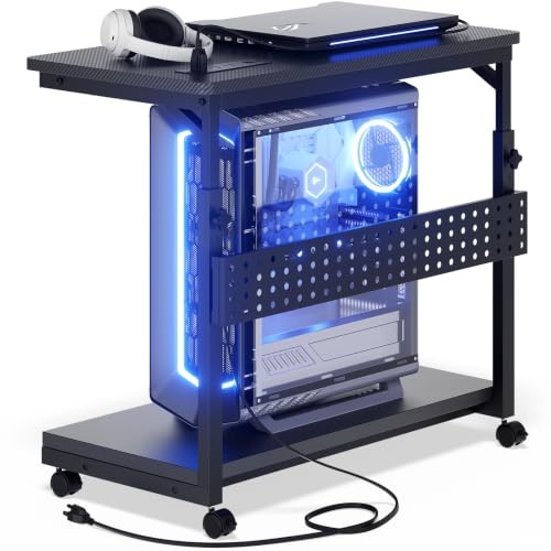 Besiost Computer Tower Stand with Outlets, PC Tower Stand for Floor, 24"