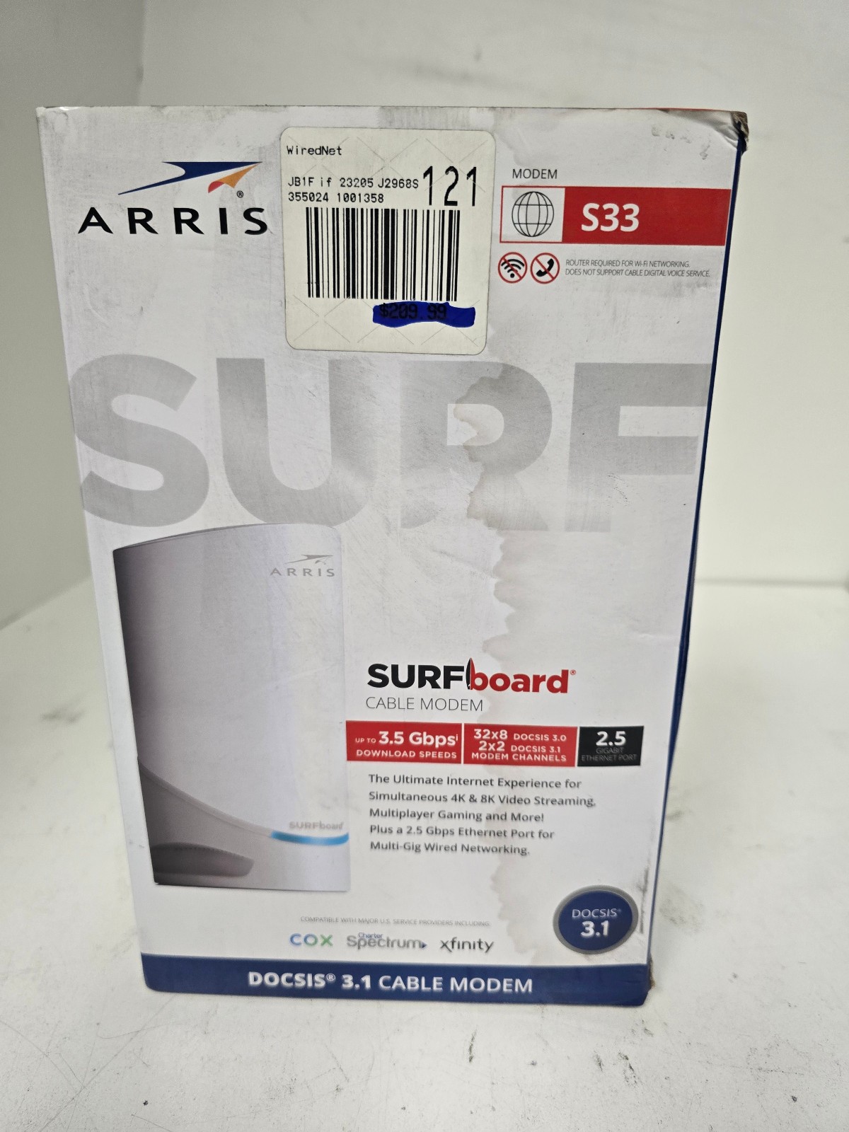 ARRIS SURFboard S33 DOCSIS 3.1 Multi‑Gig Cable Modem | 2.5Gbps + 1Gbps Ethernet