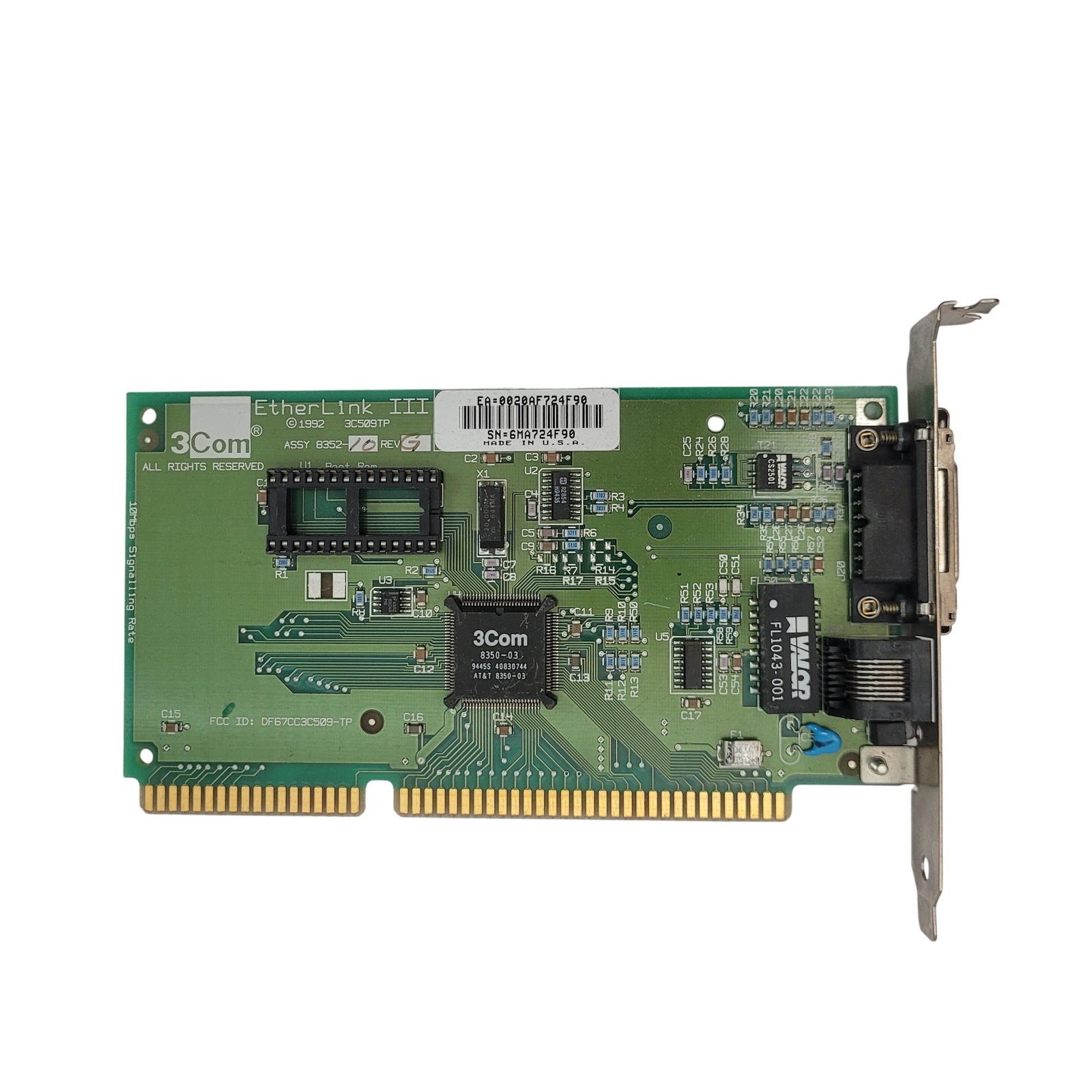3Com EtherLink III 3C509TP ISA Network Card 10Mbps RJ45 AUI Vintage NIC