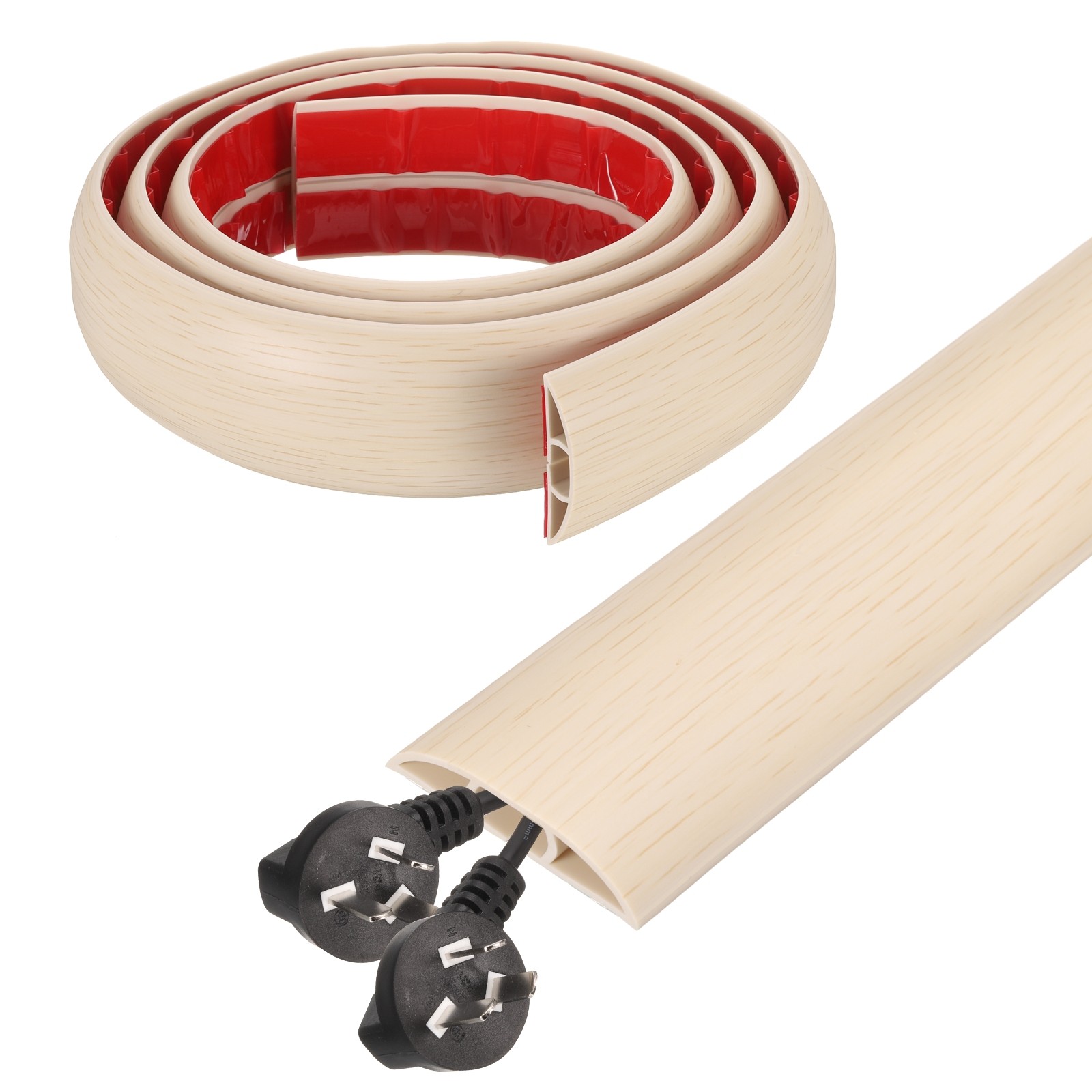 6ft D Cord Cover Floor W0.5" x  H0.3" Hide Cable Wire Covers Wood Beige
