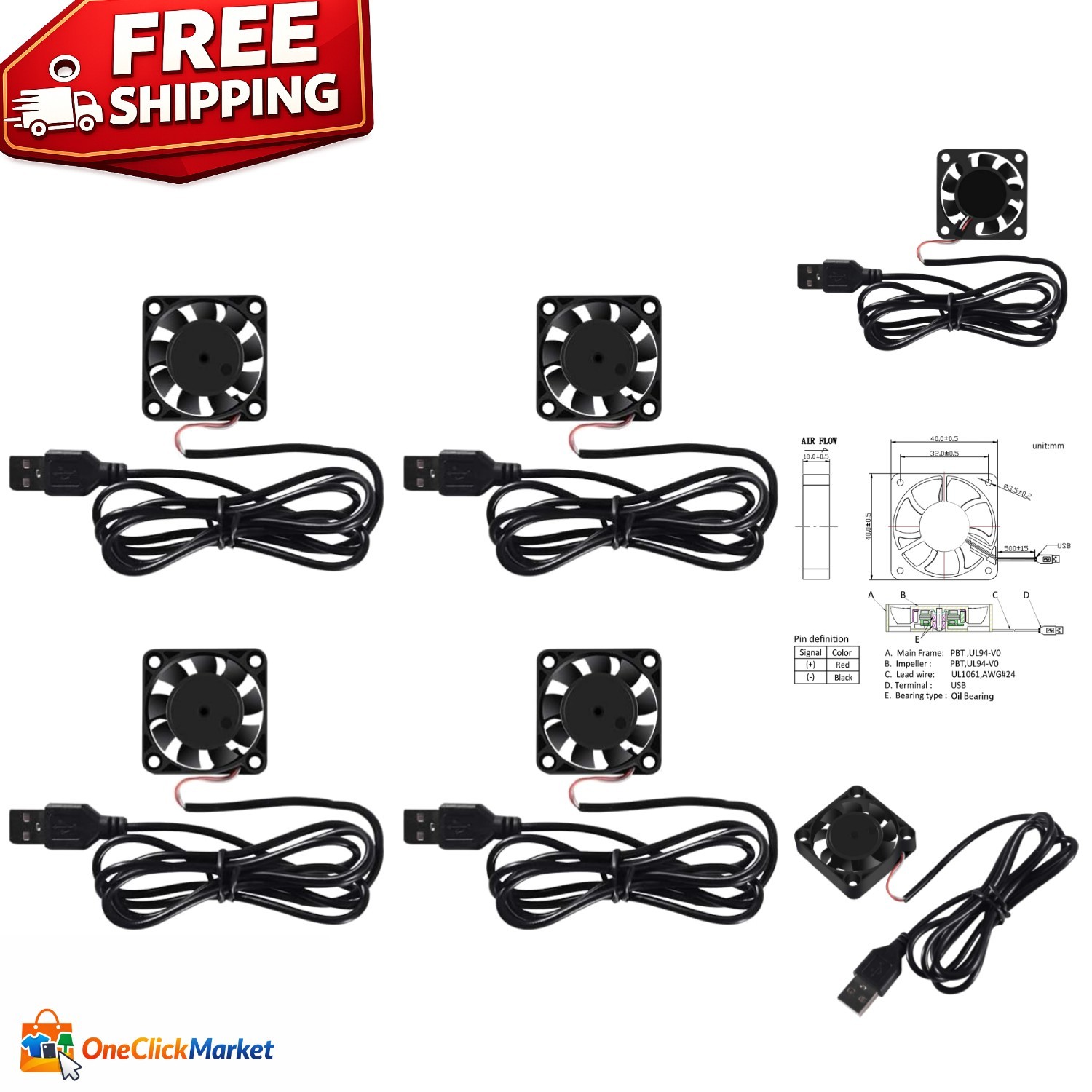 Efficient Cooling with 4 Pack USB 40mm Fans, 4200 RPM & 22 dB Quiet Operation