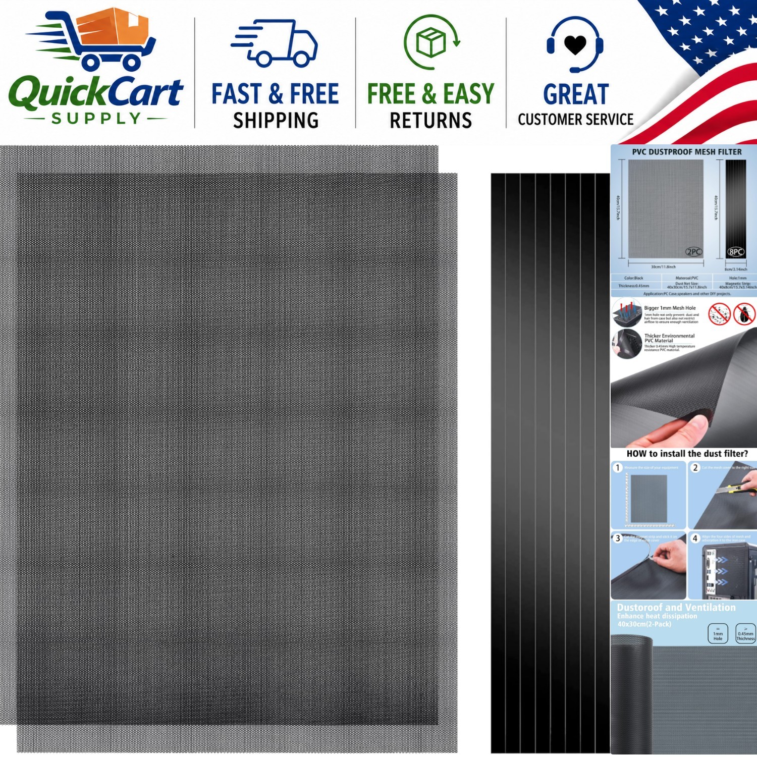 Magnetic PVC Dust Filter Mesh, 400x300mm - Essential Protection for PCs, 2 Pack