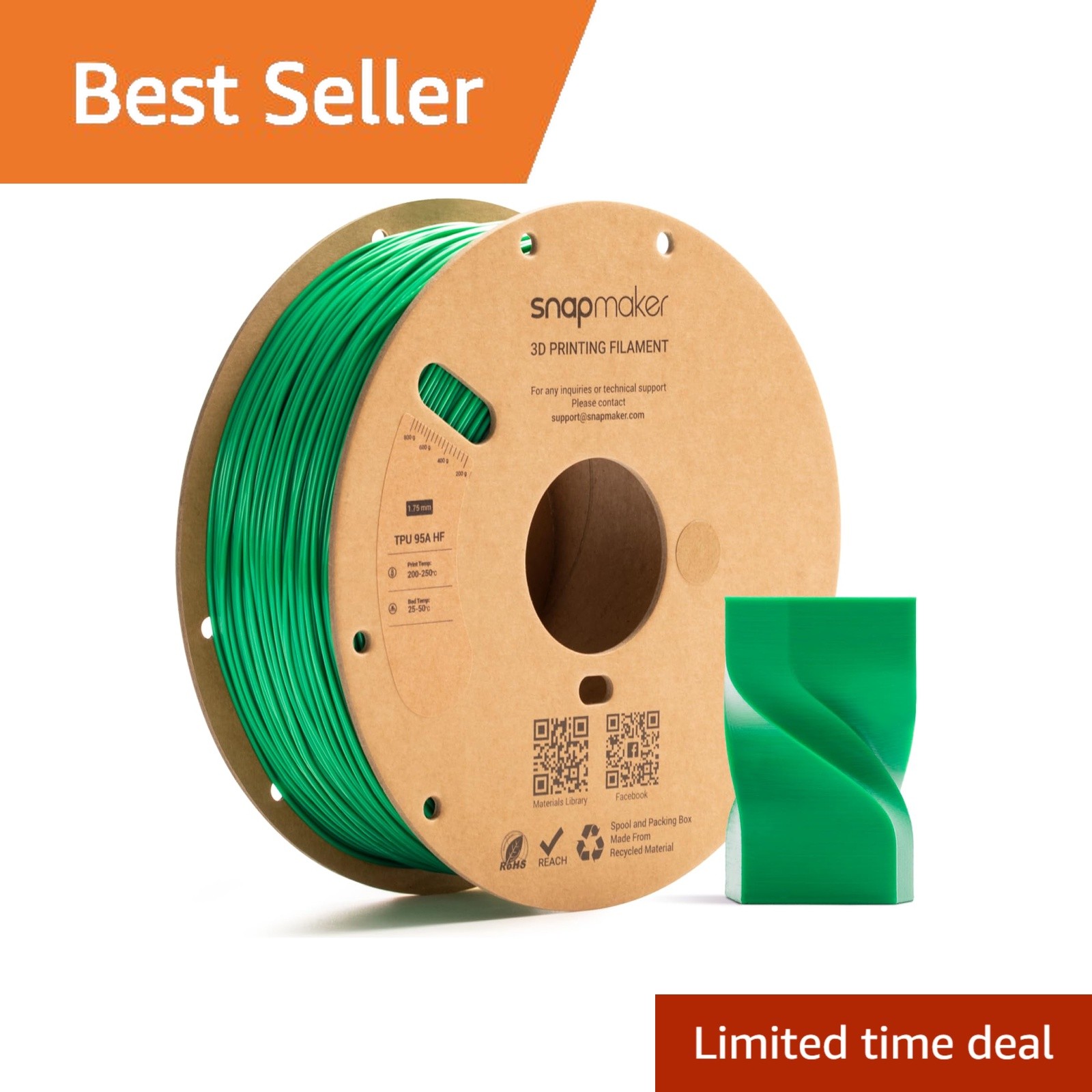Snapmaker TPU Filament 1.75mm 95A HF Green 1kg